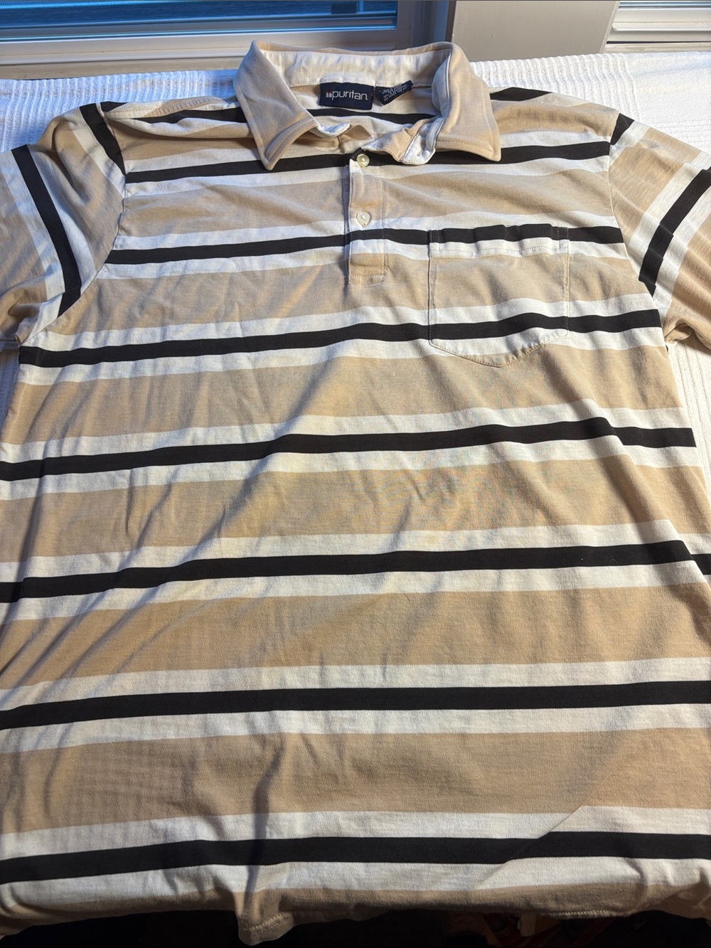 Puritan Beige, White & Black Striped Polo